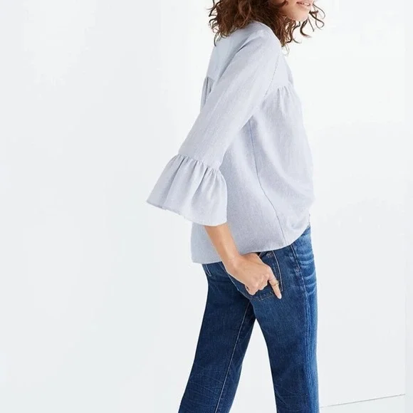 Madewell Veranda Bell-Sleeved Shirt Striped Blouse Womens XS - Picture 3 of 8